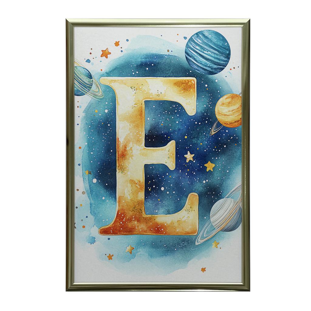 Kosmiczna Litera E - Plakat Dekoracyjny Do Pokoju Dziecięcego Kosmiczna Litera E - Plakat Dekoracyjny Do Pokoju Dziecięcego, 50X70 Cm, Rama Drewniana