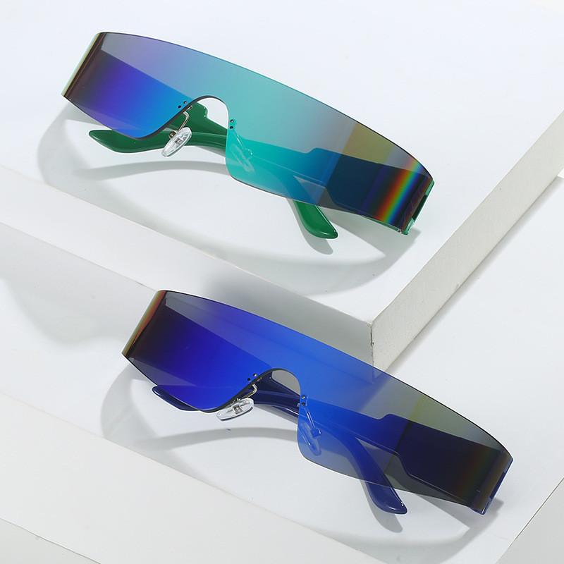 9PCS Punk One Piece Sunglasses Goggle New Y2k Rimless Sun Glasses 2000's Shades Eyewear UV400 Female Designer Eyeglasses