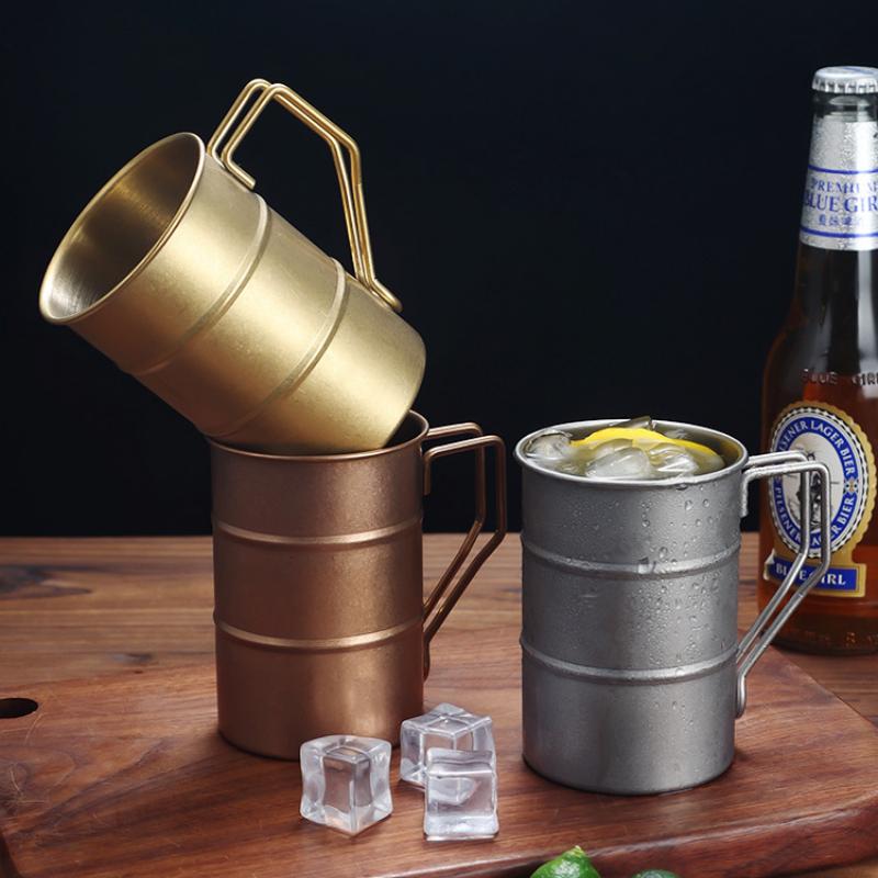 Vintage Stainless Steel Beer Mug Teacup Travel Camping Restaurant BBQ Draft Water Cup Creative Cold Drink Coffee Cups Tableware