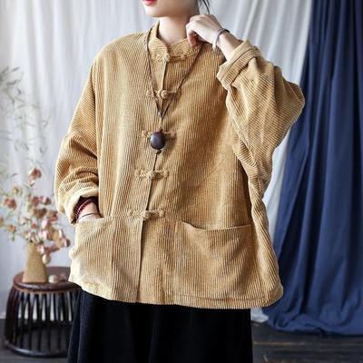 Frauen Vintage Stehen Jacken Stehen Langarm Herbst Mäntel Taste Einfarbig Patchwork Taschen Jacken