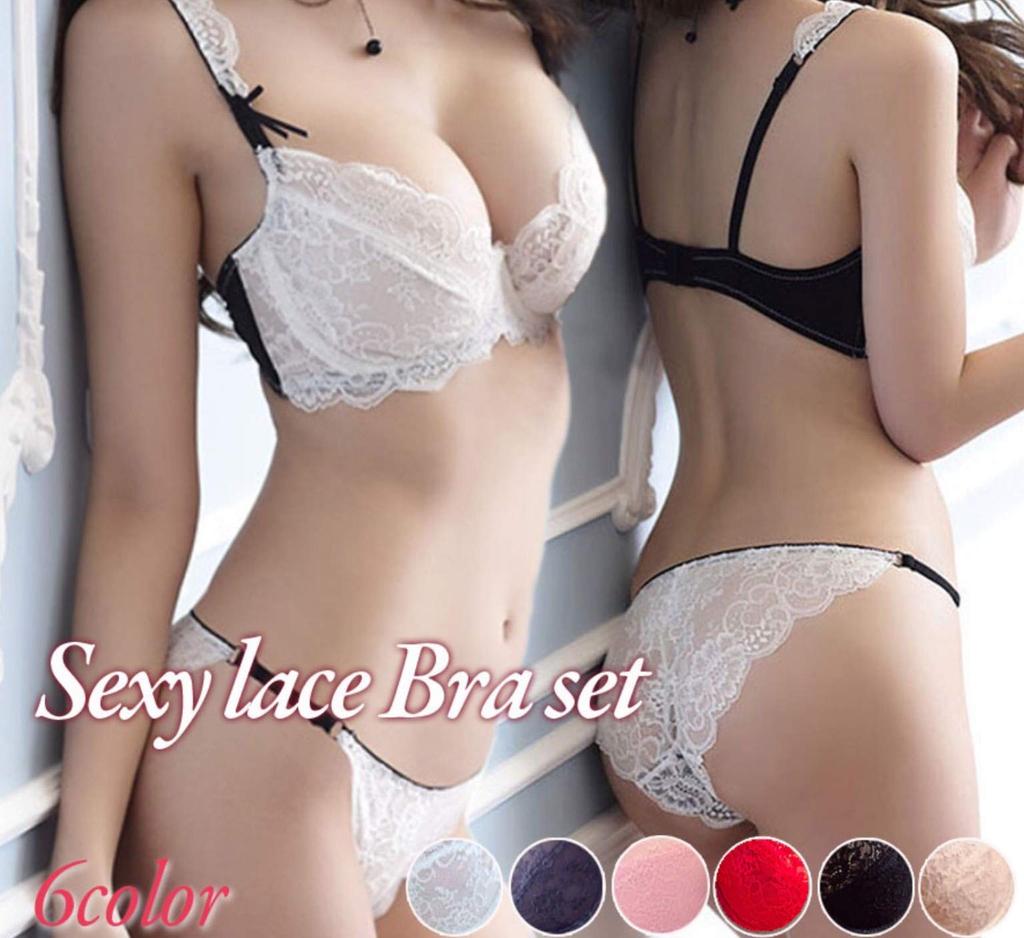 collection Sexy Lace Ribbon Bra and Panty Set for Size L MR Women, Purple,