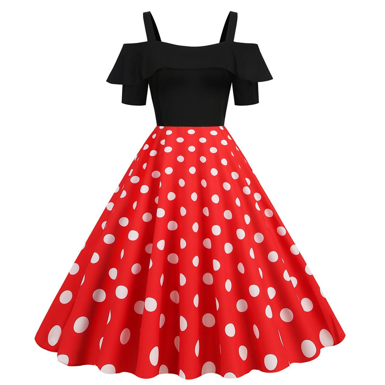 

Женская модная повседневная ретро-юбка с короткими рукавами и бахромой, черная юбка в горошек с узором в стиле пэчворк S красный