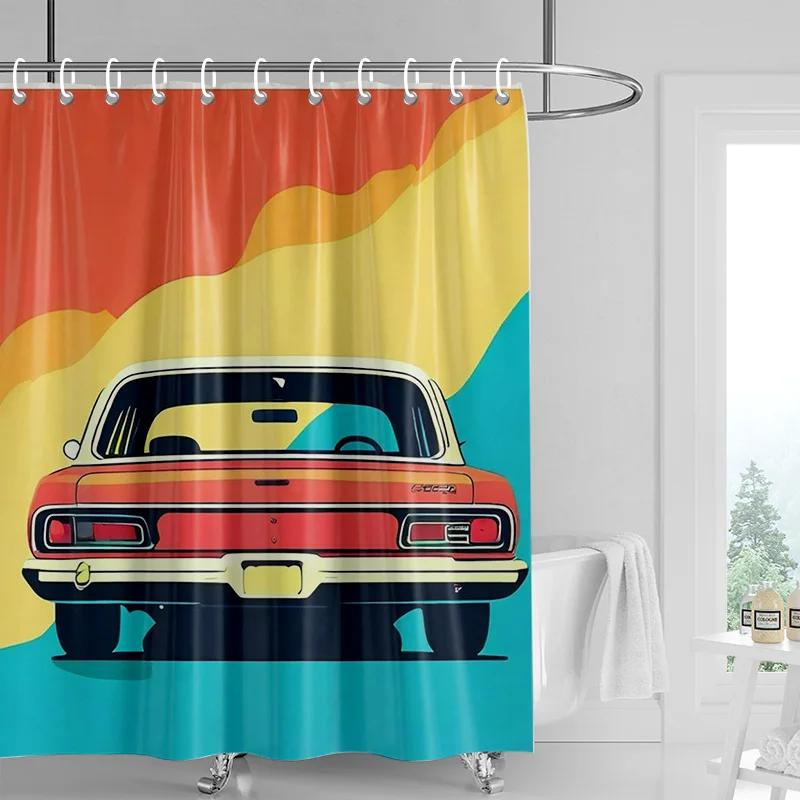 Car Cartoon Shower Curtain Waterproof Bathroom Curtain Bathroom Partition Curtain Universal Home Decor Ins Style
