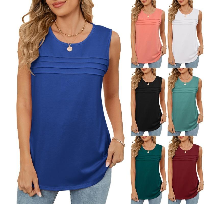 Women's Spring and Summer New Color Round Neck Loose Sleeveless T-shirt Vest Top