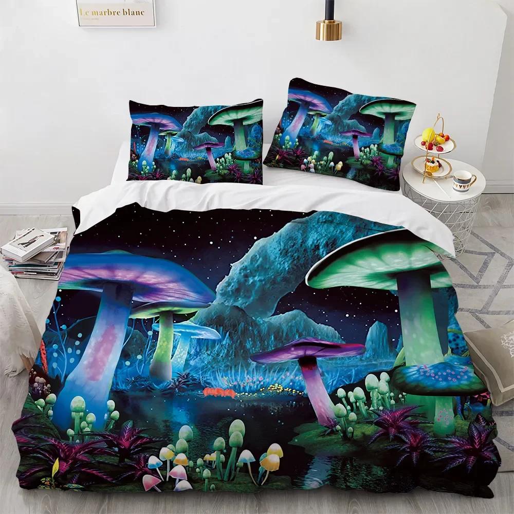 Comforter 3D Print Mushroom Bedding Sets Pastoral 200X200 Flower Bedroom Set Queen Home Bed Set For Girls