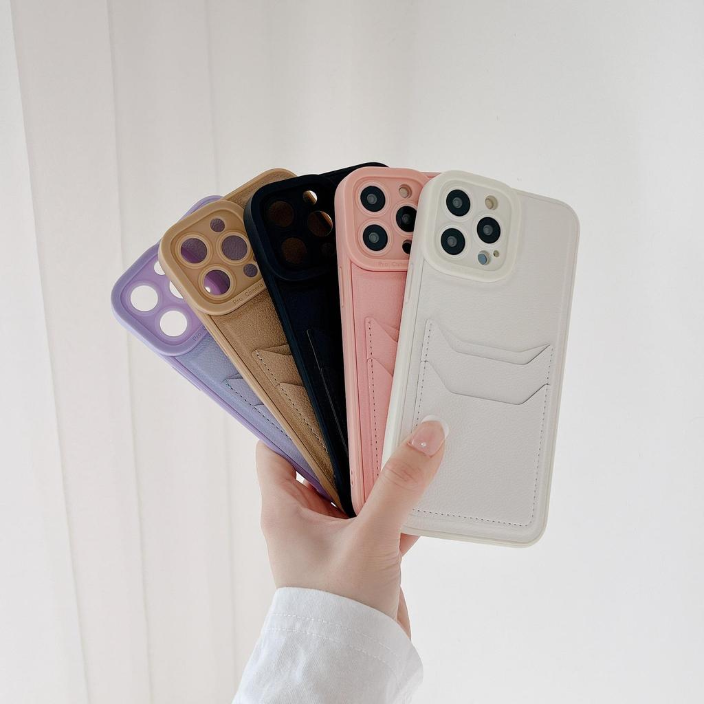 Compatible Apple Phone Case - 15 Pro Max, 14 Leather Texture, 13 Card Holder, 12 Solid Color, 11 Drop-Proof Protective Cover