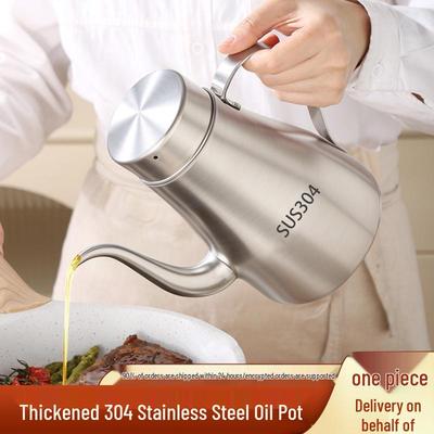 Large Capacity Stainless Steel Oil Pot with Filter Screen, Non-Drip Food-Grade 304, Extra Thick for Kitchen Use.