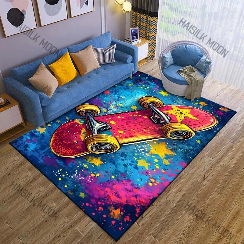 Colorful Skateboard Print Carpet Non-slip Mat for Living Room Bedroom Sofa Decor Home Area Rug Game Room Rugs