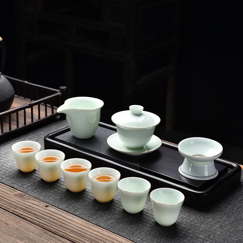 Handun Suet Jade Shadow Green Gongfu Tea Set