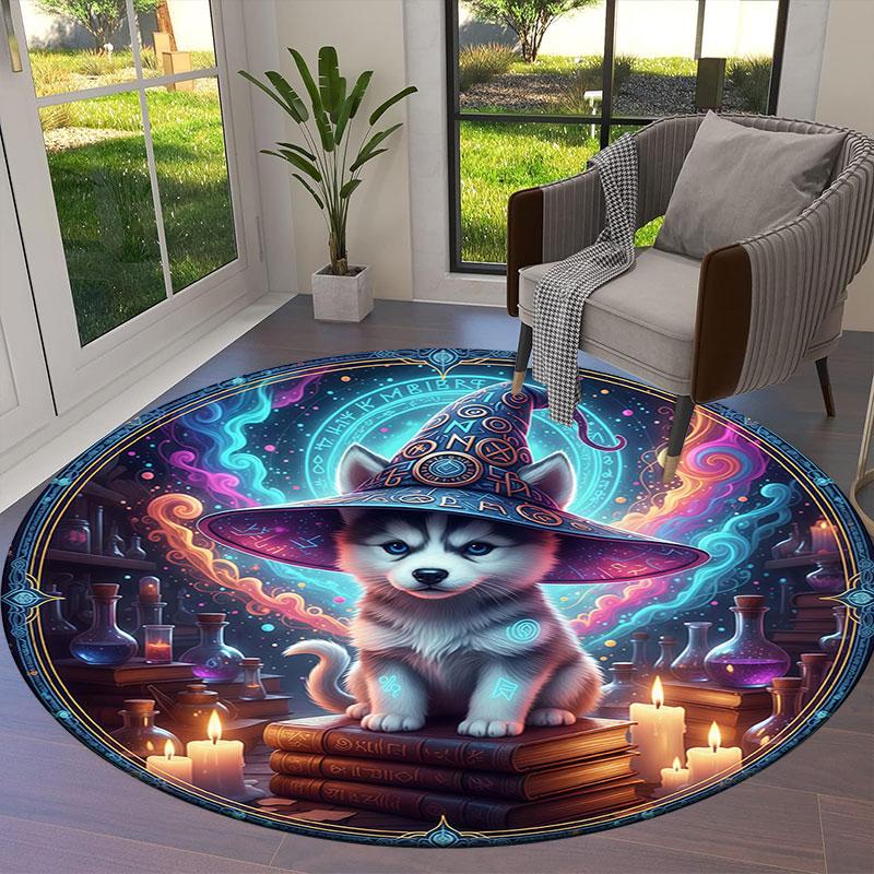 Magical and cute animalsRound Area Rug,Carpet Rug for Living Room Bedroom Sofa Playroom Decor,Non-slip Floor Mat