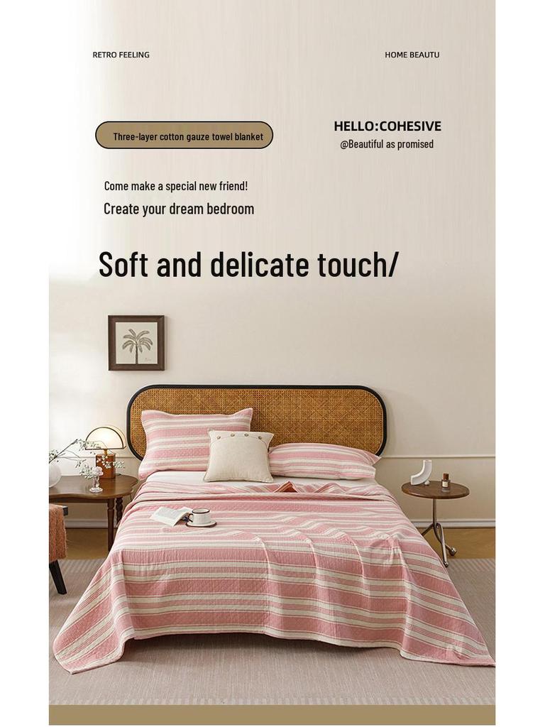 Striped Cotton Yarn-Dyed Three-Layer Gauze Quilt – Summer Cooling Blanket