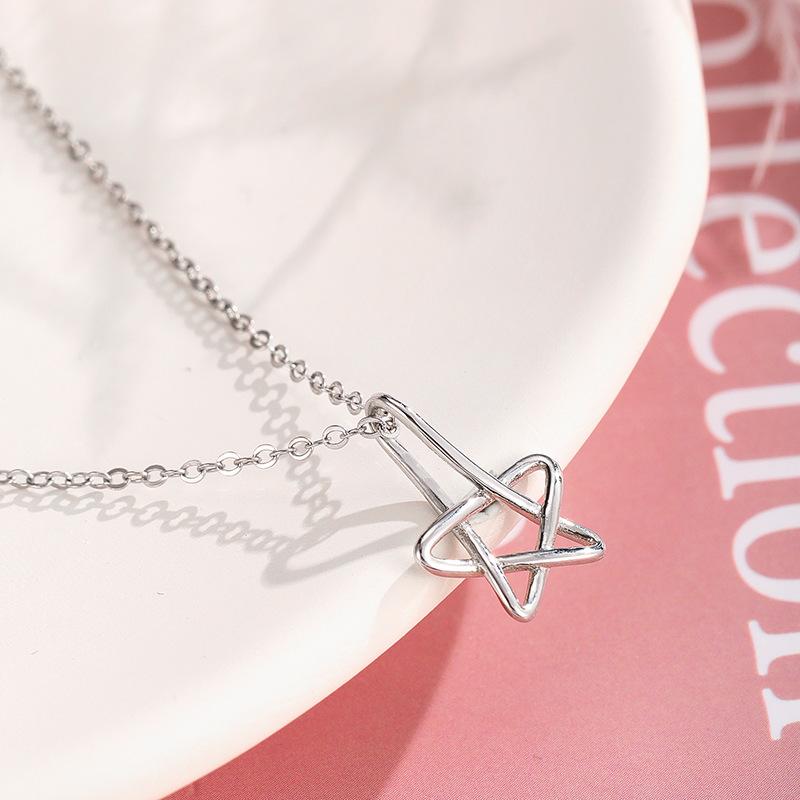 Pandantiv cu stele goale simple din argint S925, bijuterii clasice din argint cu stea cu cinci colțuri, în stil coreean, pentru femei
