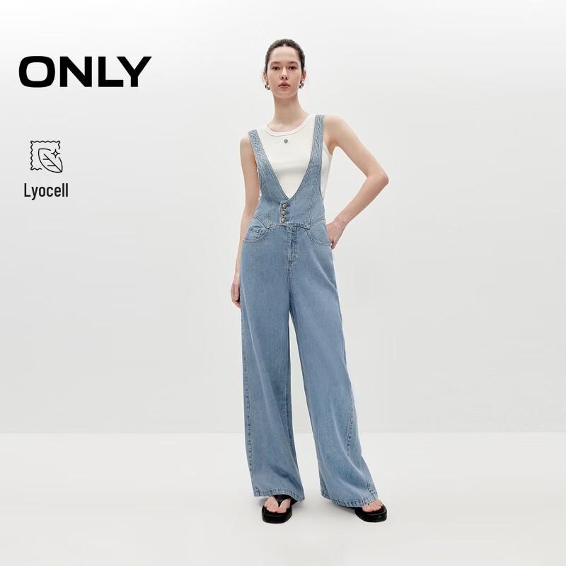 ONLY Women s Lyocell Blend High-Waist Wide-Leg Denim Overalls S