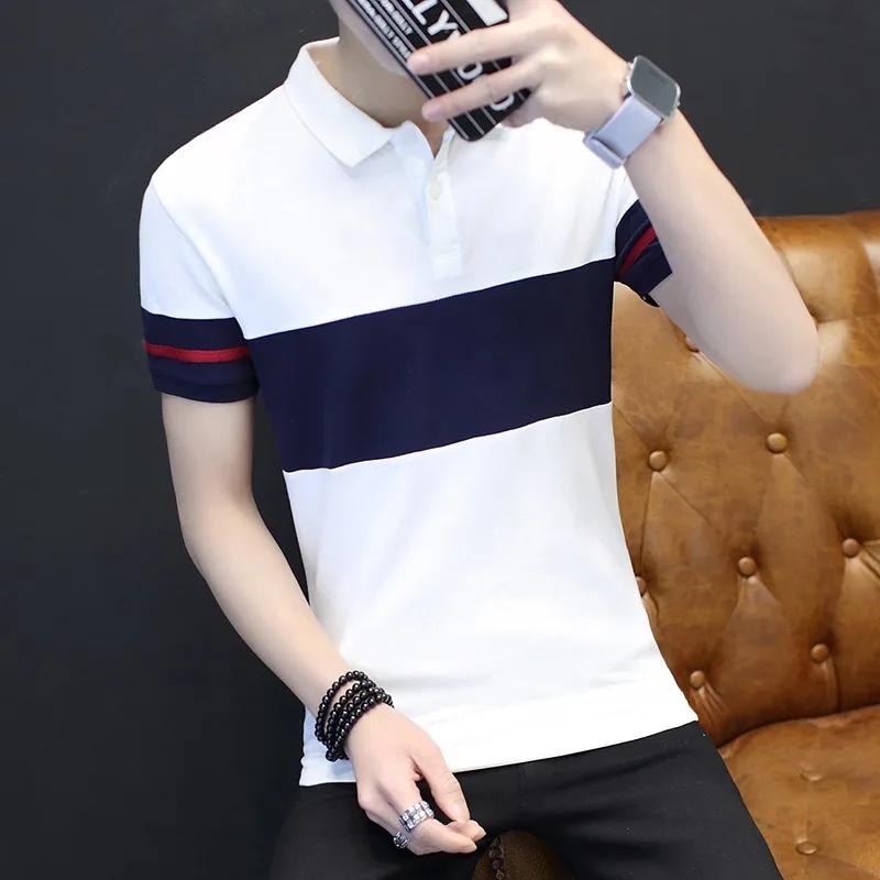 

Men s Navy & Gray Contrast Stripe Short Sleeve Polo Shirt Red Accent Cuff Slim Casual Trendy Top 3XL білий