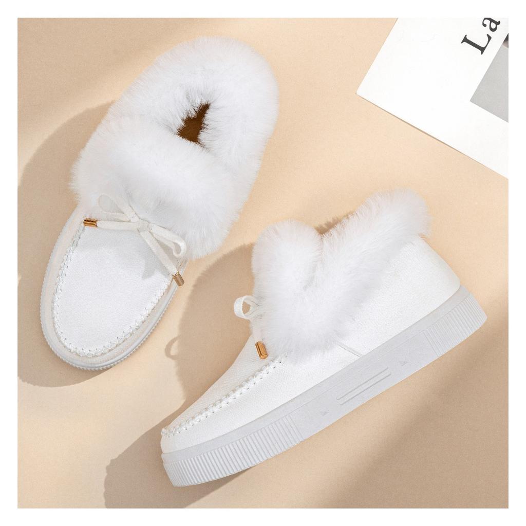 Cotton Shoes, Women's Fur Shoes, Butterfly Knot Snow Boots, Cold Resistant and Warm Women's Boots, Trendy and Versatile Women's Cotton Boots