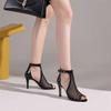FOREADA Women Hollow Mesh High Heels Sandals Peep Toe Stiletto Buckle Sexy Comfort Jazz Dance Boots Ladies Fashion Shoes Summer 46