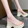 Transparent Belt Open-toed Thick-bottomed Waterproof Table, Super High-heeled Cool Slippers, Women's Outer Weave Wedge Heel, One and a Half Word Drag,