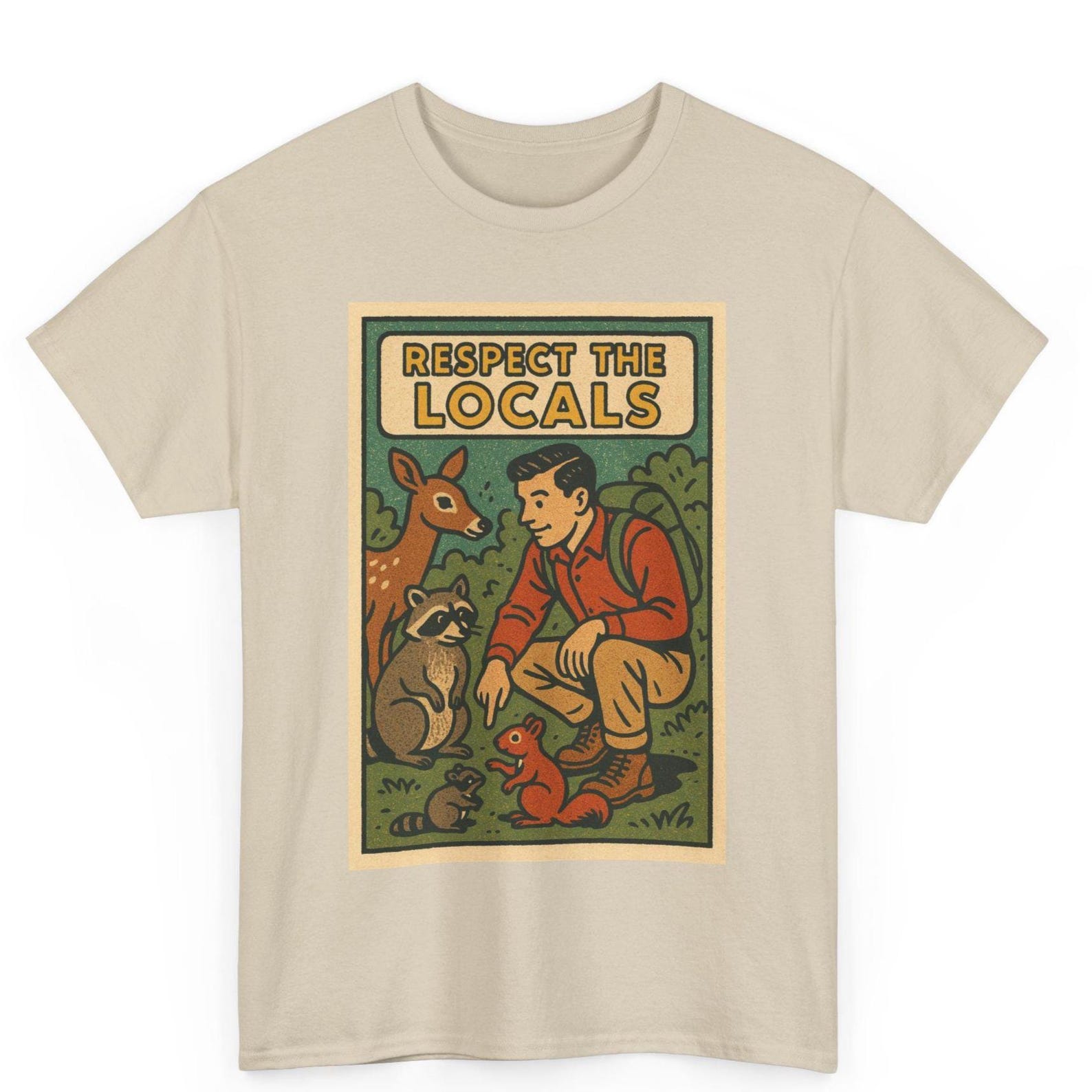 Respect the Locals T-Shirt: Retro Comic Wildlife Tee L