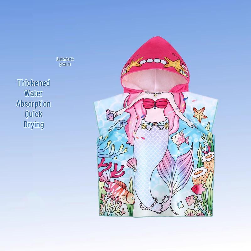 Kids' Quick-Dry Cartoon Swim Cape - Wearable Bath Towel with High Absorption