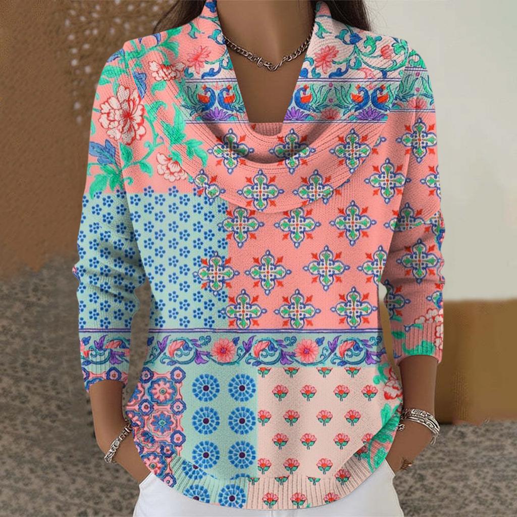 Dámský ležérní a módní svetr s dlouhým rukávem a potiskem, kulatým výstřihem