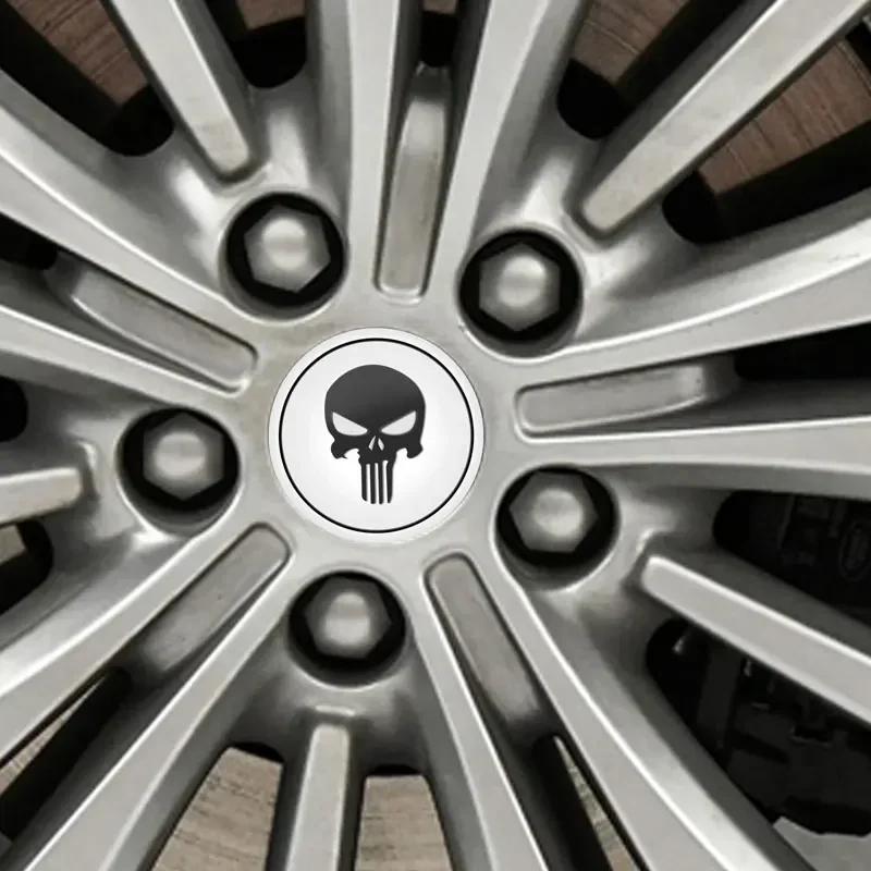 Car Decor 56mm 4pcs Skull Logo Car Wheel Center Hub Cap Aluminium Sticker For Universal Cars Styling Accessories