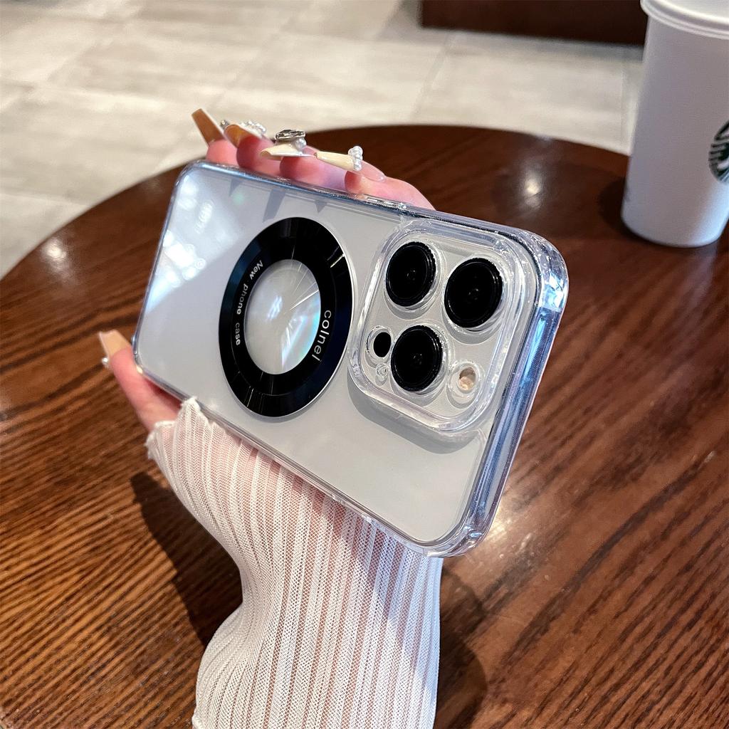 For iPhone 15 Pro Magnetic Case Clear Back Phone Cover TPU+PC with Ring Logo View