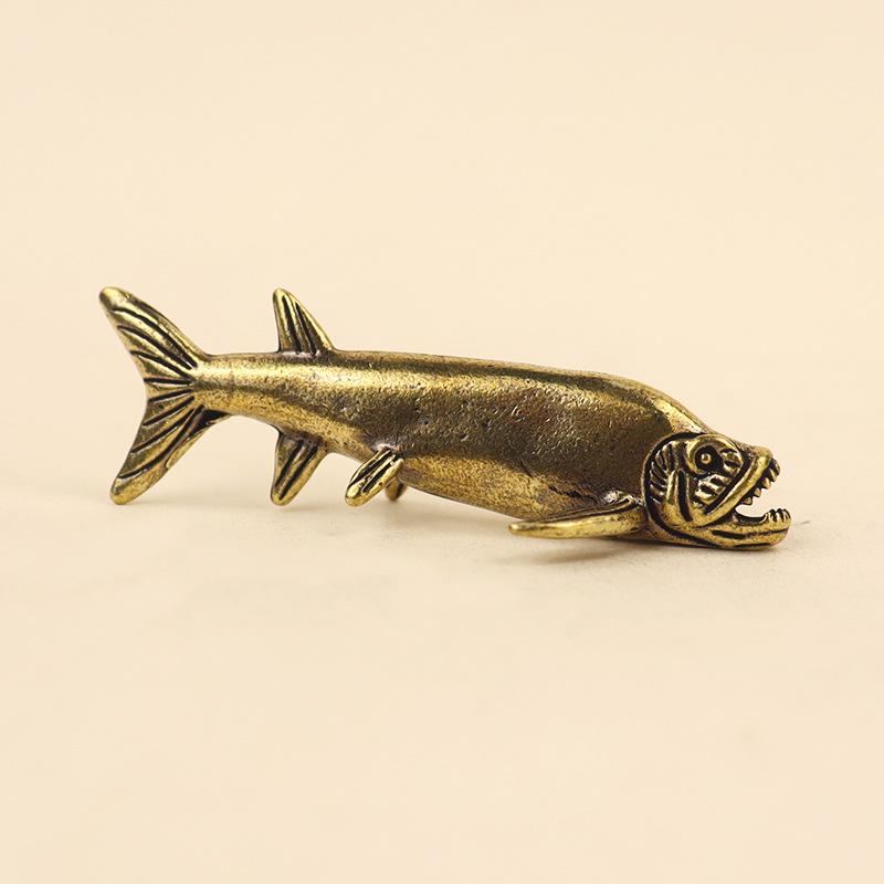 Brass Fish Animal Figurines Miniatures Desktop Ornament Home Decoration Craft Accessories Vintage Statue Collectible Craft Gift