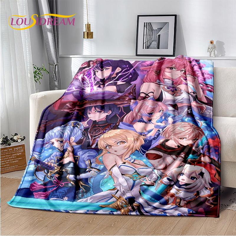 2025 New Cartoon Genshin Impact Character Solo Game Soft Blanket,Soft Throw Blanket for Home Bedroom Bed Sofa Picnic Child Gift