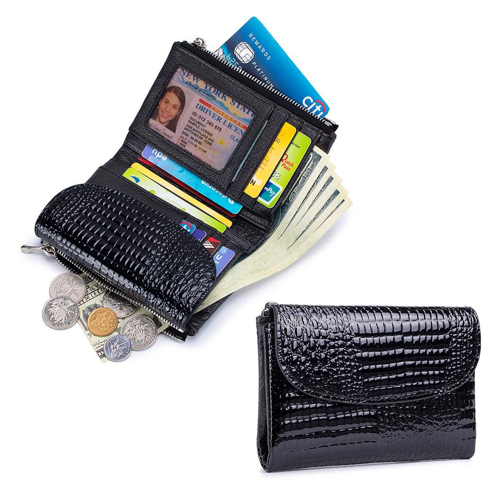 New Soft Leather Texture Short Wallet Fashionable Patent Leather Clutch Bag Female Alligator Pattern Temperament Wallet Large Capacity