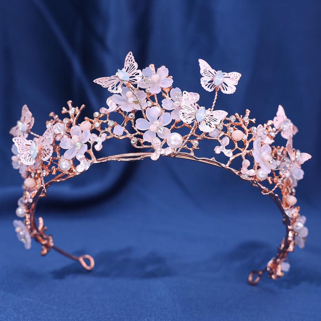 Exquisite Schmetterlinge Blumenkrone Handgefertigt Strass Prinzessin Festzugskronen Hochzeit Haarschmuck Brautdiademe Schmuck