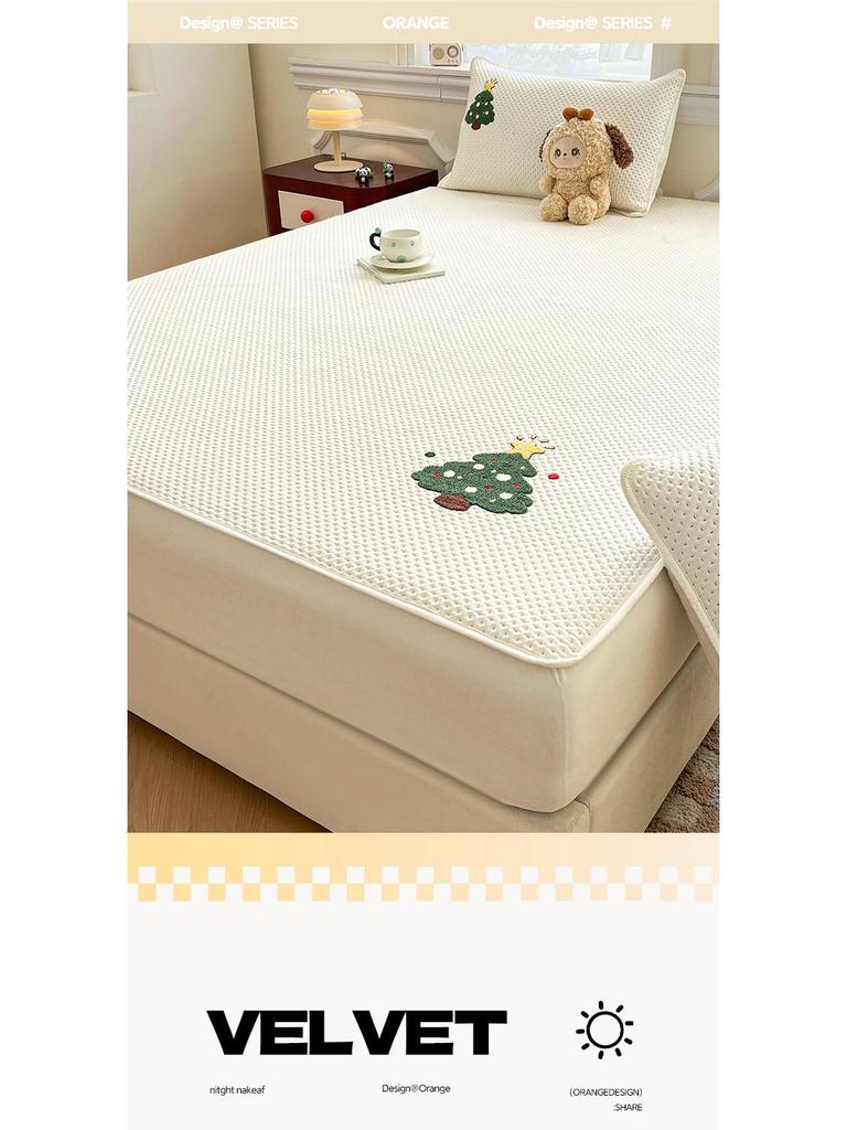 Spring & Summer Chenille Embroidery Quilted Fitted Sheet Mattress Protector