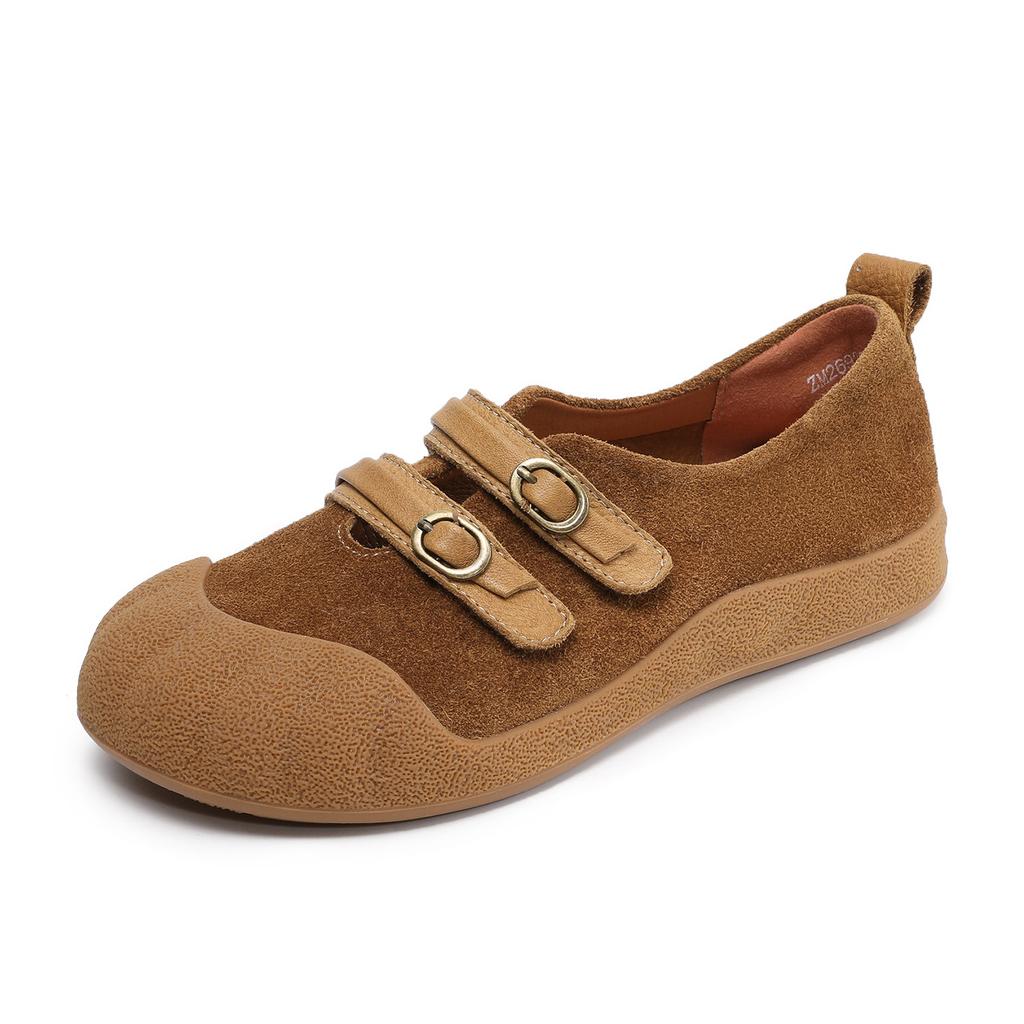 Johnature Retro Loafer mit weicher Sohle Echtes Leder Runde Spitze Flach Damen Flache Schuhe
