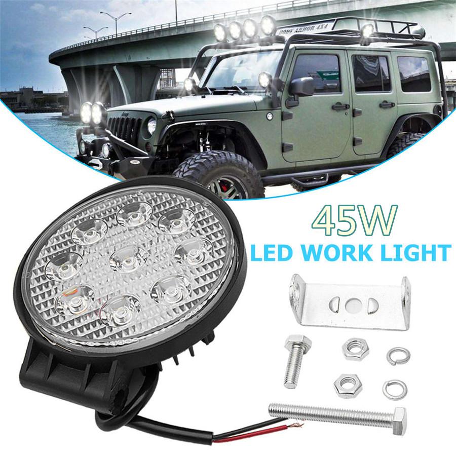 Пара 4,5-дюймовых 9-светодиодных 45 Вт 6500K алюминиевых круглых светодиодных рабочих фар, противотуманные фары, фары для вождения, внедорожный SUV, прожектор, световая панель для лодки