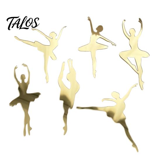 Birthday Cake Ornament 6 Pcs Ballet Topper, Acrylic Ballerina Dancing Girl Mirror Insert Decoration for Anniversary, Baby Shower, Wedding, Girls Party