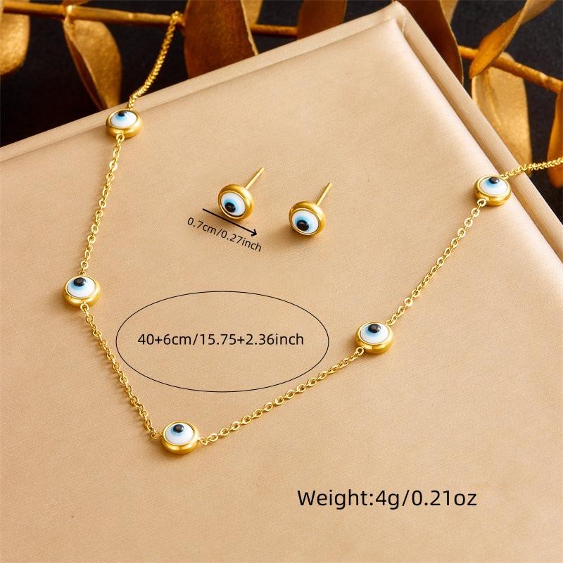 Gold Evil Eye Jewelry Set Necklace Bracelet Earrings for Women