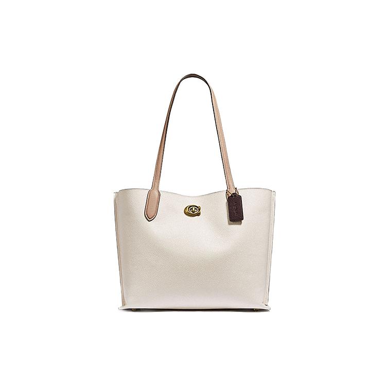 

New COACH Willow Leather Tote Bag, Shopping Bag, Portable Crossbody Bag, Shoulder Bag Women s White C0691-B4CAH 34.0*14.5*27.4CM