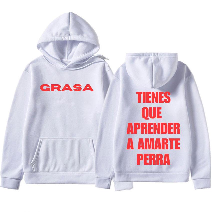 Rapper Nathy Peluso Grasa Letters Print Trendy Hip Hop Sweatshirts Mens Women Fashion Casual Aesthetic Tide Loose Pullovers