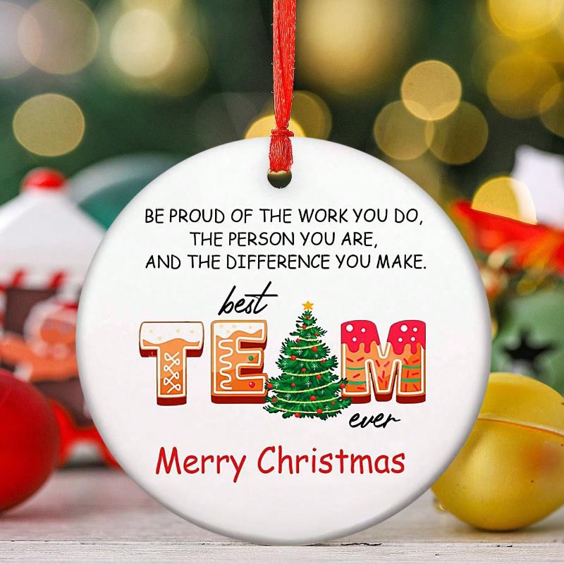

1pc Be Proud of The Work You Do, Best Team Ever, Merry Round Ceramic Home Decor, Tree Hanging Ornament, Window, Fireplace, Garden Hanging разноцветный