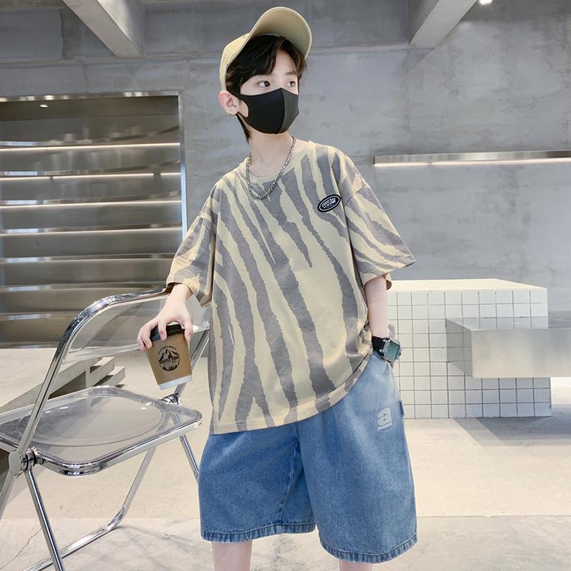 Children's Fashion Casual Set 2025 Summer Boys Thin Handsome Short-sleeved T-shirt Set