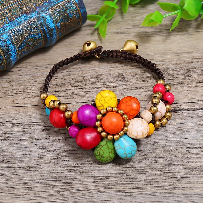 

Vintage Bohemian ethnic style flower necklace women s collarbone chain turquoise short neck chain bracelet set