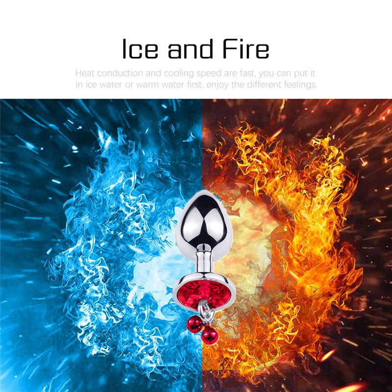 Crystal Heart Buttplug Stainless Steel Leash Chain Anal Plug Bells Pendant Prostate Massager SM Erotic Sex Toys For Women Men