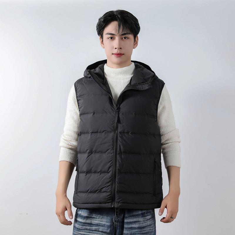 Men's 90 fleece solid color men's hooded hooded vest seamless fabric down jacket vest jacket