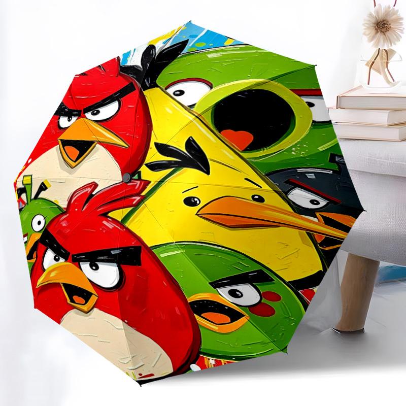 1 Stück Angry Birds Automatischer Auf-/Zuklappbarer Regenschirm, Winddichte 8-Rippen-Konstruktion, Leichter Reise-Regenschirm für Damen/Herren 14