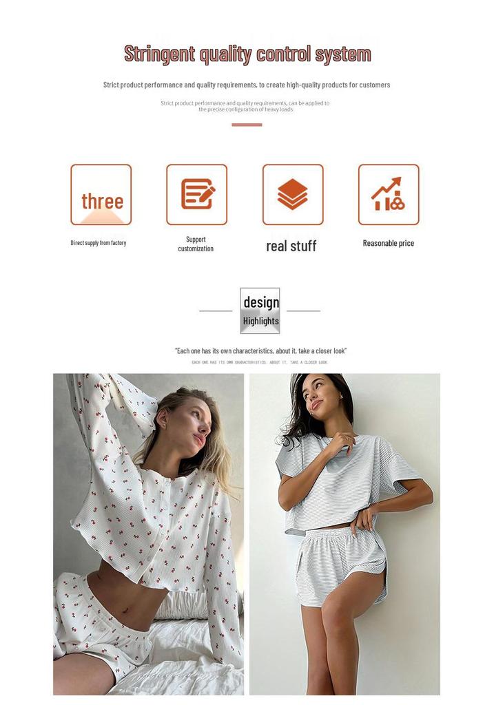 European & American Striped Shirt and Shorts Casual Suit - Women's Spring/Autumn Two-Piece Pajama Set