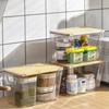 Kitchen Storage Containers with Wood Lid Transparent Plastic Pantry Organizer for Countertop Moisture Proof