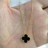Four-leaf Clover Necklace with Carnelian Agate Natural White Shell Pendant and Clavicle Chain