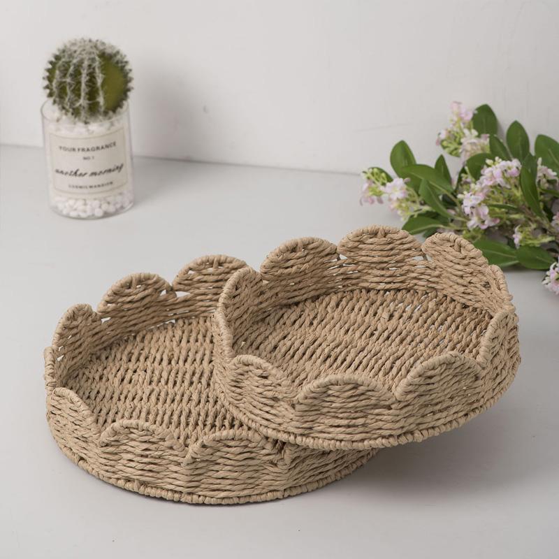 1Pc Paper Fruits Storage Basket Household Weave Vegetables High-capacity Snack Tray Paper Rope