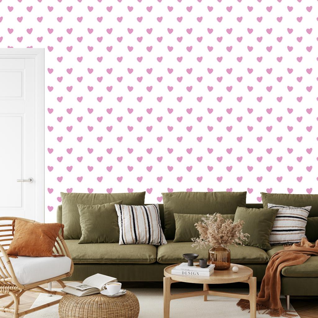 Hearts Wallpaper White and Powder Pink 50x1000