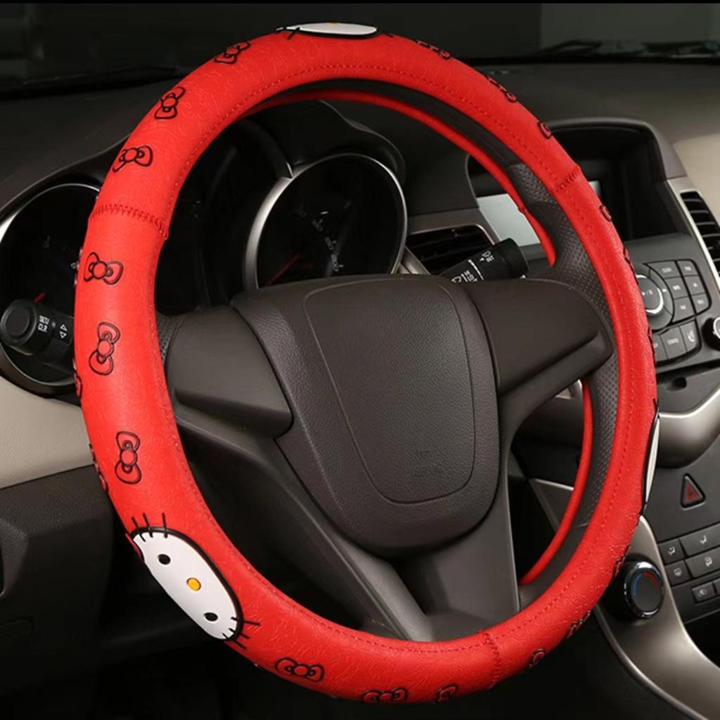 38cm Hello Kitty Car Steering Wheel Cover Universal Decor Handle Cover Cute Anti Slip Sweat Absorbing Cartoon Handlebar Cover