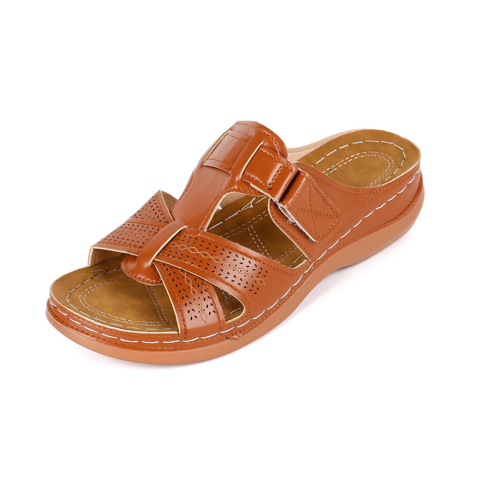 

Женские ортопедические сандалии с открытым носком, противоскользящие, дышащие, однотонные, на плоской подошве, сандалии с застежкой-молнией, подходят для использования в помещении и на улице 36